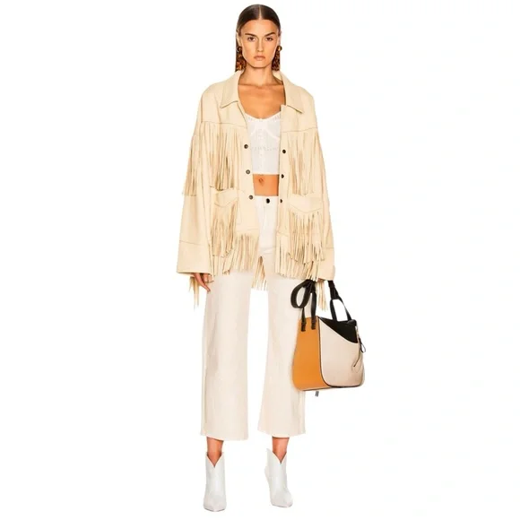 KHAITE Wendell Jean in Ivory - Cream White Brown Stitching Trim Jeans sz 25 - Picture 15 of 16